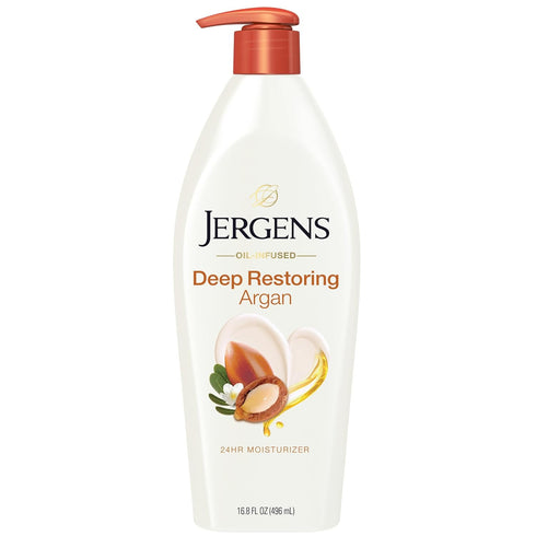 Jergens Deep Restoring Argan Oil Moisturizer, Soothing Body and Hand Lotion, 16.8 oz