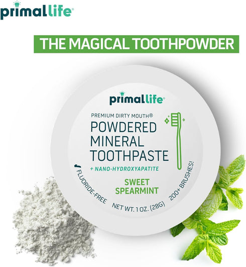 Primal Life Organics Dirty Mouth Toothpowder, Organic Tooth Cleaning Powder with Natural Kaolin & Bentonite Clay, Sweet