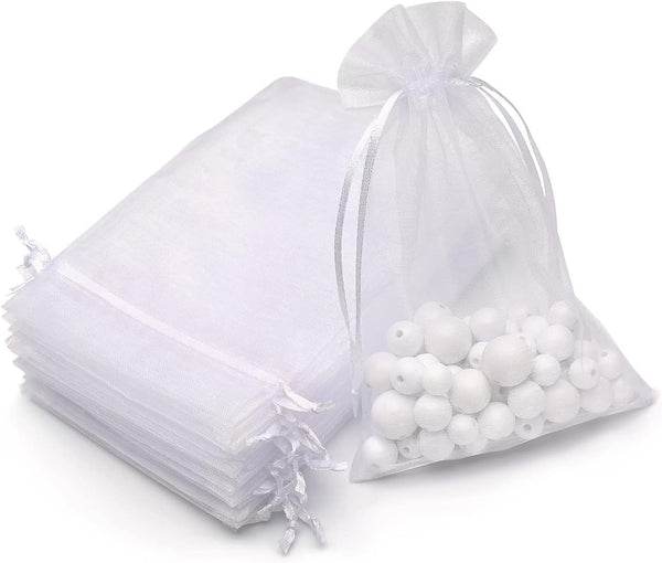 Akstore 50Pcs Sheer Drawstring Organza Jewelry Pouches, 4"x6" (10x15cm), White, Wedding Party Favor Bags