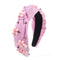 Pink Knotted Headband for Women Girls, Cute Flower Sparkle Rhinestone Floral Jeweled Twisted Hairband Fashion