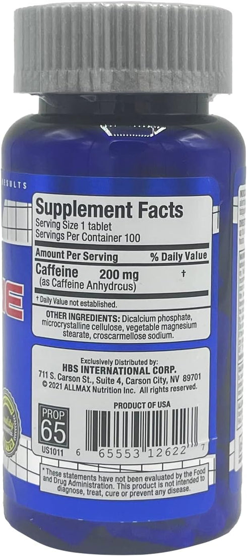 ALLMAX Nutrition Caffeine Pills - 200 mg, 100 Tablets for Sustained Energy & Pre-Workout Mental Focus, Fast Absorbing &