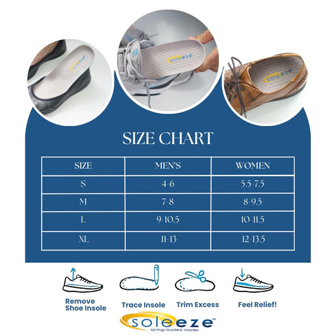 Soleeze Spring Loaded Shoe Inserts Insoles for Men & Women, Shock Absorbers For Your Feet! - Size X Large