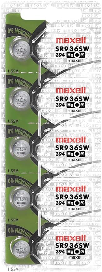 Maxell Watch Battery Button Cell SR936SW, Pack of 5 Batteries