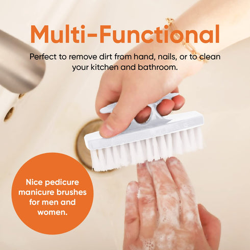 Superio Nail Brush for Cleaning Fingernails, Small Stiff Scrub Brush, 6 Pack in White, Grey, Blue