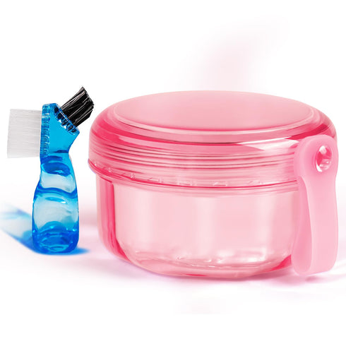 No Leak & Non-Slip Partial Denture Case, Retainer Bath Box with Strainer Basket and Brush, Dishwasher Safe