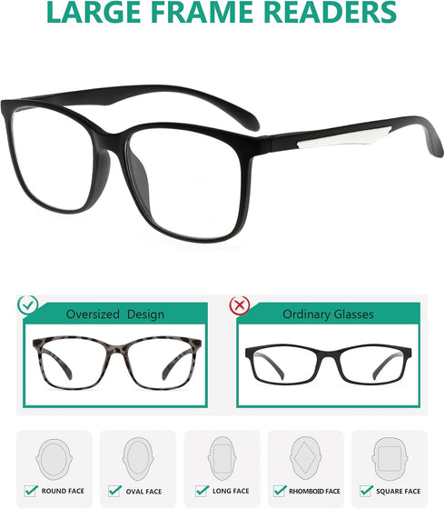 Eyekepper 5 Pack Reading Glasses for Women - Large Frame Readers Men +2.25