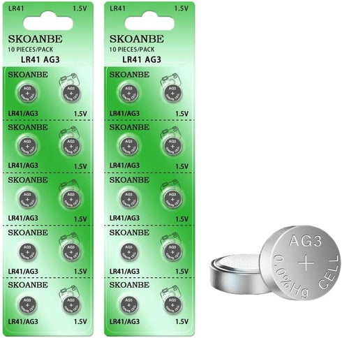 SKOANBE 20PCS LR41 384 192 AG3 SR41 1.5V Button Coin Cell Batteries