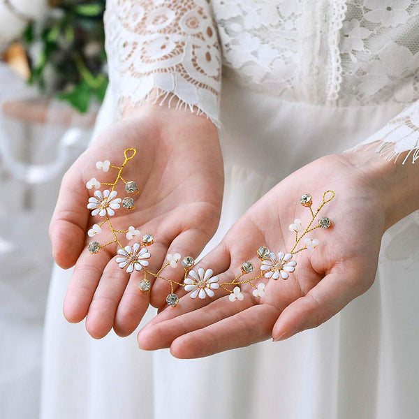 Unicra Daisy Flower Wedding Hair Vine, Gold Bridal Hair Piece, Crystal Accessories for Women