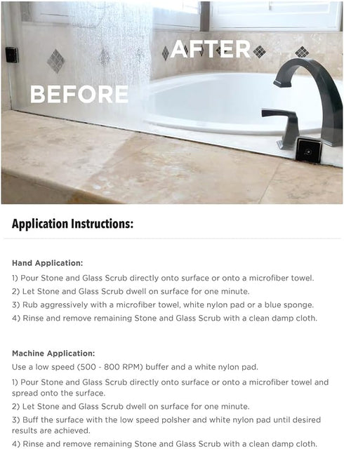 Stone Pro Stone and Glass Scrub - Hard Water Stain Remover - Remove Spots on Glass, Natural Stone, Quartz, & Metal