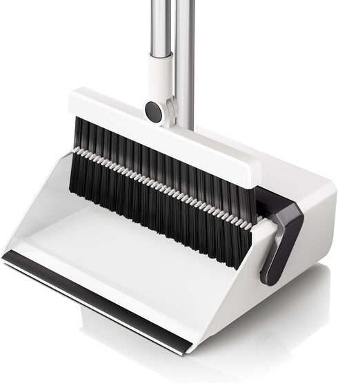UOEOS Broom with Dustpan Combo Set, Pet Hair Removal Broom with Self-Cleaning Double-Layer Teeth for Indoor & Outdoor