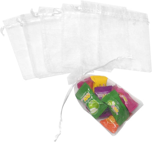 100Pcs Organza Bags 3x4 inches White - Small Mesh Jewelry Gift Bags for Wedding Favors