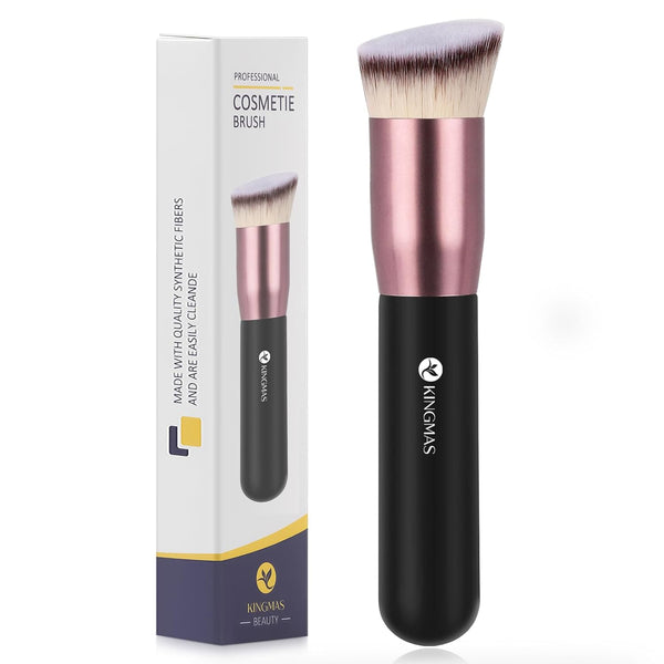 KINGMAS Angled Top Foundation Brush - Premium Kabuki Makeup Brush for Liquid, Blending, Cream, Powder, Black