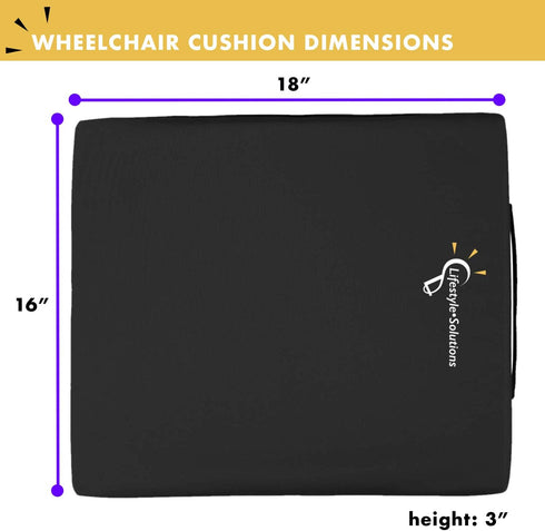 Lifestyle Wheelchair Cushion, Waterproof Orthopedic Gel Seat Pad for Back Support, Sciatica, Tailbone Pain Relief (18"