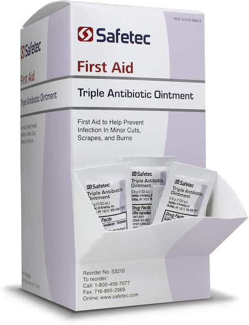 Safetec Triple Antibiotic Ointment .9 g Pouch (144 Count Box) for First Aid on Minor Cuts, Scrapes, and Burns