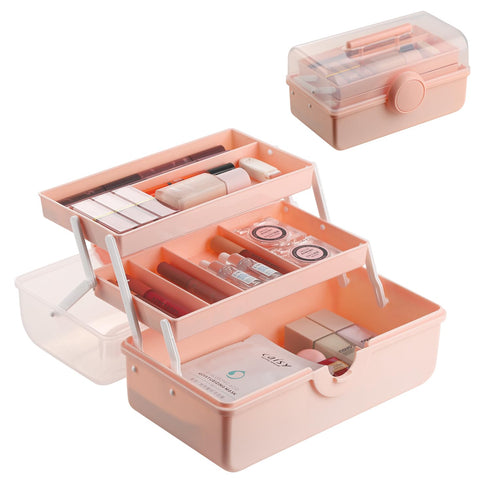 Pink Makeup Storage - Tackle Box for Women with Handle, Portable 3 Layers Makeup Case Organizer for Home.