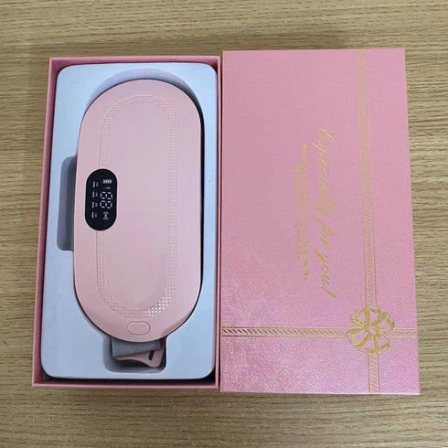 PingJuXuan Smart Menstrual Heating Pad with LCD Display, Pink Portable Electric Waist Belt, Vibrating Abdominal