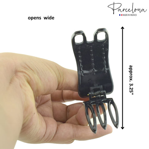 Parcelona French Simply Bear Paw Black Medium 3" Celluloid Side Slide In Jaw Hair Claw Clip for Women