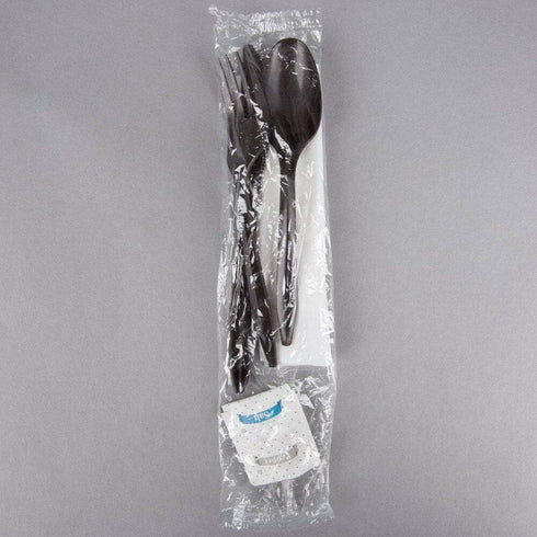 50 Plastic Cutlery Packets - Knife Fork Spoon Napkin Salt Pepper Sets | Black Plastic Silverware Sets Individually Wrapped Cutlery Kits, Bulk Plastic Utensil Cutlery Set Disposable To Go Silverware by HOUZZKINGZ USA