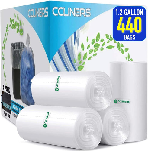 Small Trash Bags, 1.2 Gallon (5 Liter), 440 Count, Clear Plastic Wastebasket Can Liners for Home and Office