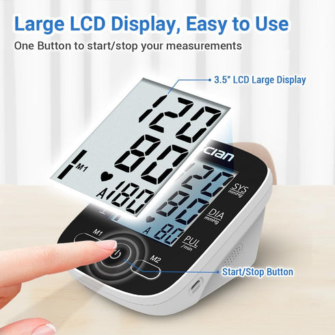 Scian Blood Pressure Monitor: Automatic Upper Arm Cuff for Home Use with Large LCD Display and 180 Memory (Black)