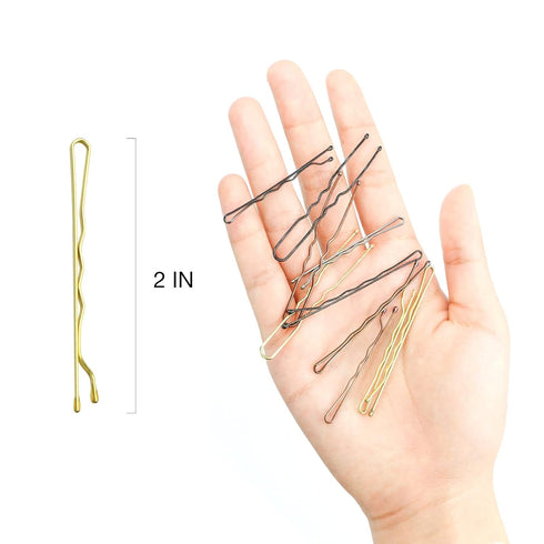 Hoyols Premium Bobby Pin, 100 Count, 2 Inch Gold Crimped Grip Hair Styling Pins for Women Buns Thin Hair