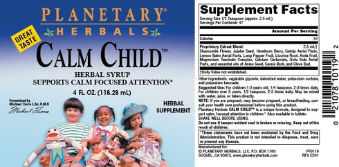 Planetary Herbals Calm Child Herbal Syrup, 4oz - Soothing Botanicals Chamomile, Lemon Balm & Catnip