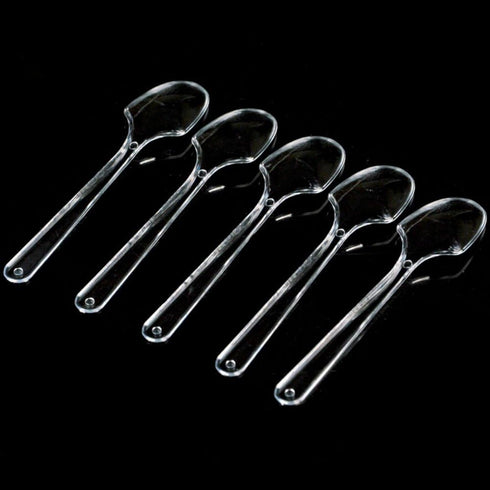 AKOAK 100 Count Mini Clear Plastic Disposable Spoons for Dessert, Appetizer, Ice Cream, and Soup