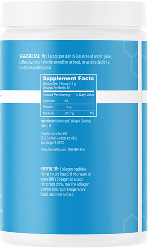 NBI Unflavored, Collagen Peptides Powder, Paleo- and Keto Friendly, Type I and III Hydrolyzed Collagen, Amino Acids