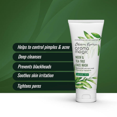Neem & Tea Tree Face Wash with Niacinamide, Deep Cleansing & Pore Tightening, 3.38 Fl Oz