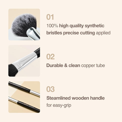 Travel Makeup Brush Set, 5 Pcs Essential Face & Eye Brushes, Portable Makeup Pouch & Brush Cover Included