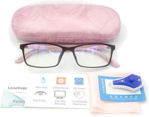 Women Anti Blue Light Glasses Block Eye Strain with Case Tester, Gaming Computer Glasses, UV Blocker Clear Lens