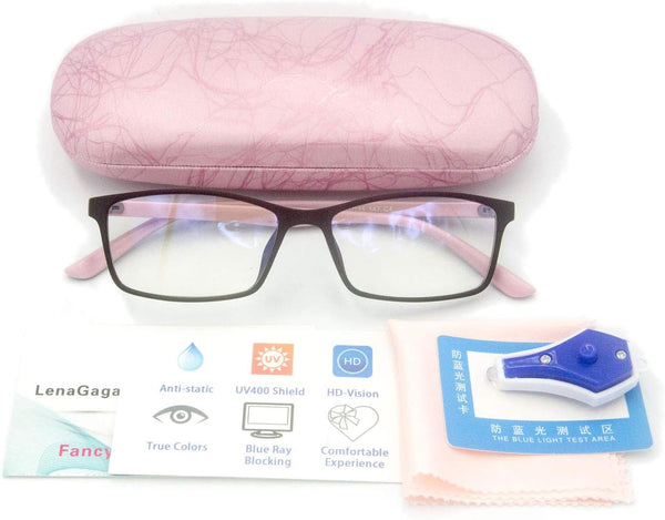 Women Anti Blue Light Glasses Block Eye Strain with Case Tester, Gaming Computer Glasses, UV Blocker Clear Lens