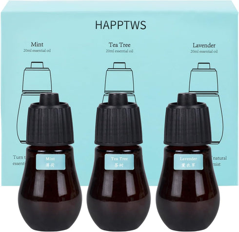 3-Pack Essential Oil Kit - HAPPTWS Diffuser Oil Use Mint, Tea Tree, Lavender