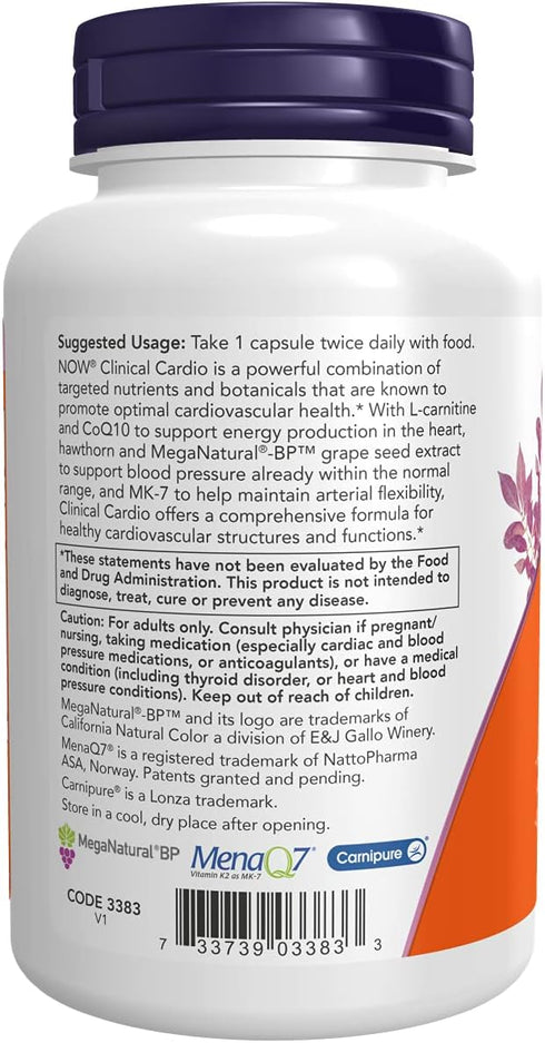 NOW Foods Clinical Cardio Supplements for Cardiovascular Support, 90 Veg Capsules