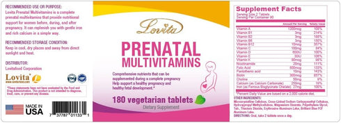 Prenatal Multivitamins, Comprehensive Support for Before, During, and Post-Pregnancy, 180 Vegetarian Tablets