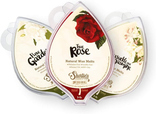 Shortie's Candle Company Natural Floral Soy Wax Melts Variety Pack, 3 Highly Scented 3 Oz. Bars, Vegan & Phthalate Free