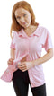 Post Op Easy Open Mastectomy Recovery Top with Pockets & Fasteners for Drains, Pink