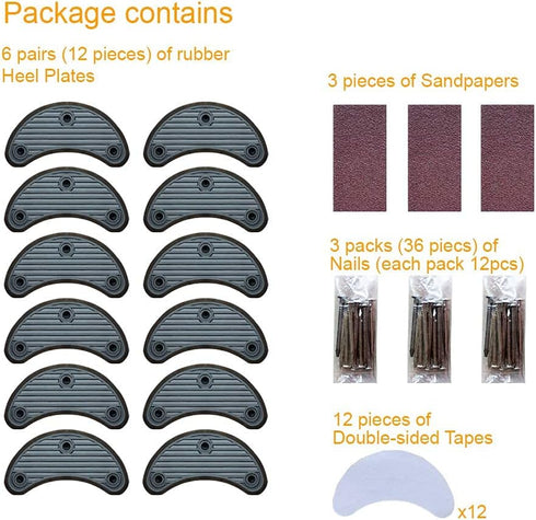 Unikstep 6 Pairs Shoe Heel Plate Tap, Replacement Kit for Worn Shoe Heel Side Repair Rubber Patch
