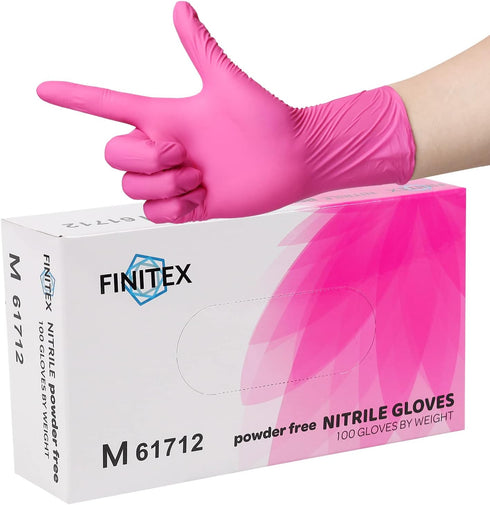 FINITEX Pink Nitrile Disposable Gloves - 3.5mil, 100PCS Powder Free Latex Free Cleaning Medical Exam Food Gloves