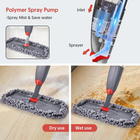 Domi-patrol Spray Mop for Floor Cleaning, Microfiber Floor Mop Dry Wet Mop with 3 Washable Mop Pads & Refillable