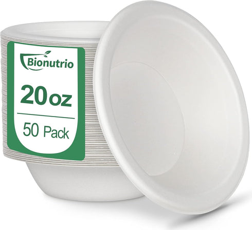 20oz Paper Bowls Disposable, 50 Pack Heavy Duty Compostable Bowls for Hot Soup, Salad, Ice Cream, Biodegradable