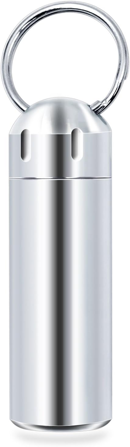 SHD Pill Box Keychain Waterproof Single Chamber Stainless Steel Organizer for Outdoor Travel