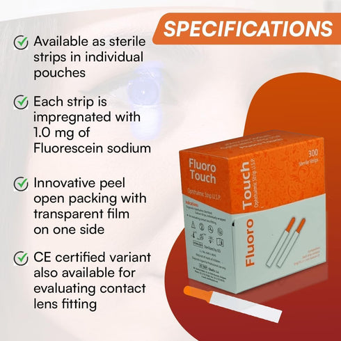 KASHSURG Pack 300 Diagnostic Ophthalmic Fluoro Touch Strips of Strips