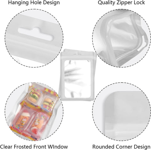 ANZNKU 100 Pcs Resealable Mylar Bags with Clear Window, Foil Pouch Zipper Bags for Food Storage Supplies