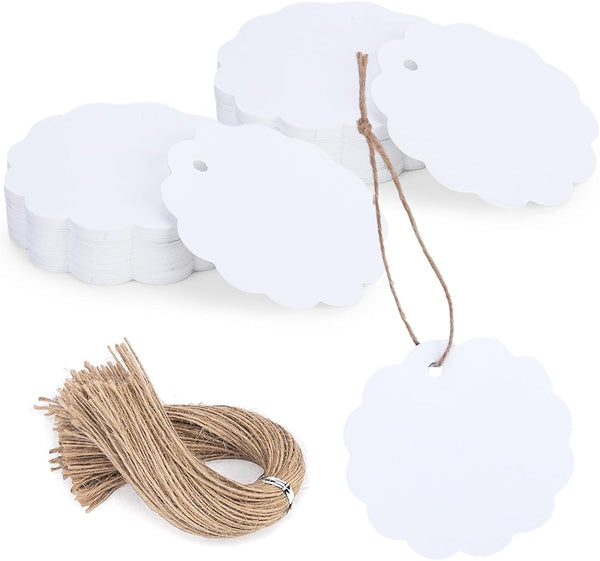 SallyFashion 200PCS Paper Tags with String, White Round Circle Gift Tags for DIY Crafts