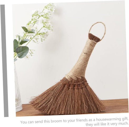Small Soft Bristle Broom, Natural Cleaning Brush for Desktop, Household Duster, Light Brown Silk