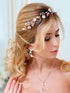 Rose Gold Wedding Headpiece, Flower Hair Vine, Pearl Bridal Crystal Headband for Women