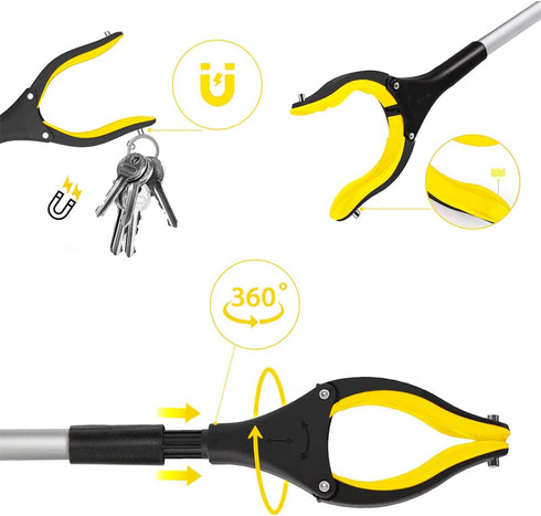 38" Extra Long Grabber Tool with 360°Rotating Anti-Slip Jaw, 2PACK Lightweight Reaching Aid Reacher Tool, Arm Extension Heavy Duty Grabbers for Elderly