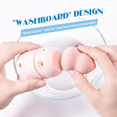 Makeup Sponge Holder + Travel Case, Beauty Blender Drying Stand & Storage Containers (Pink & Purple)