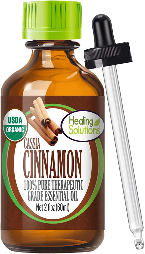 Healing Solutions Organic Cinnamon Cassia Essential Oil 60ml - 2 Fluid Ounces for Aromatherapy and Therapeutic Use.
